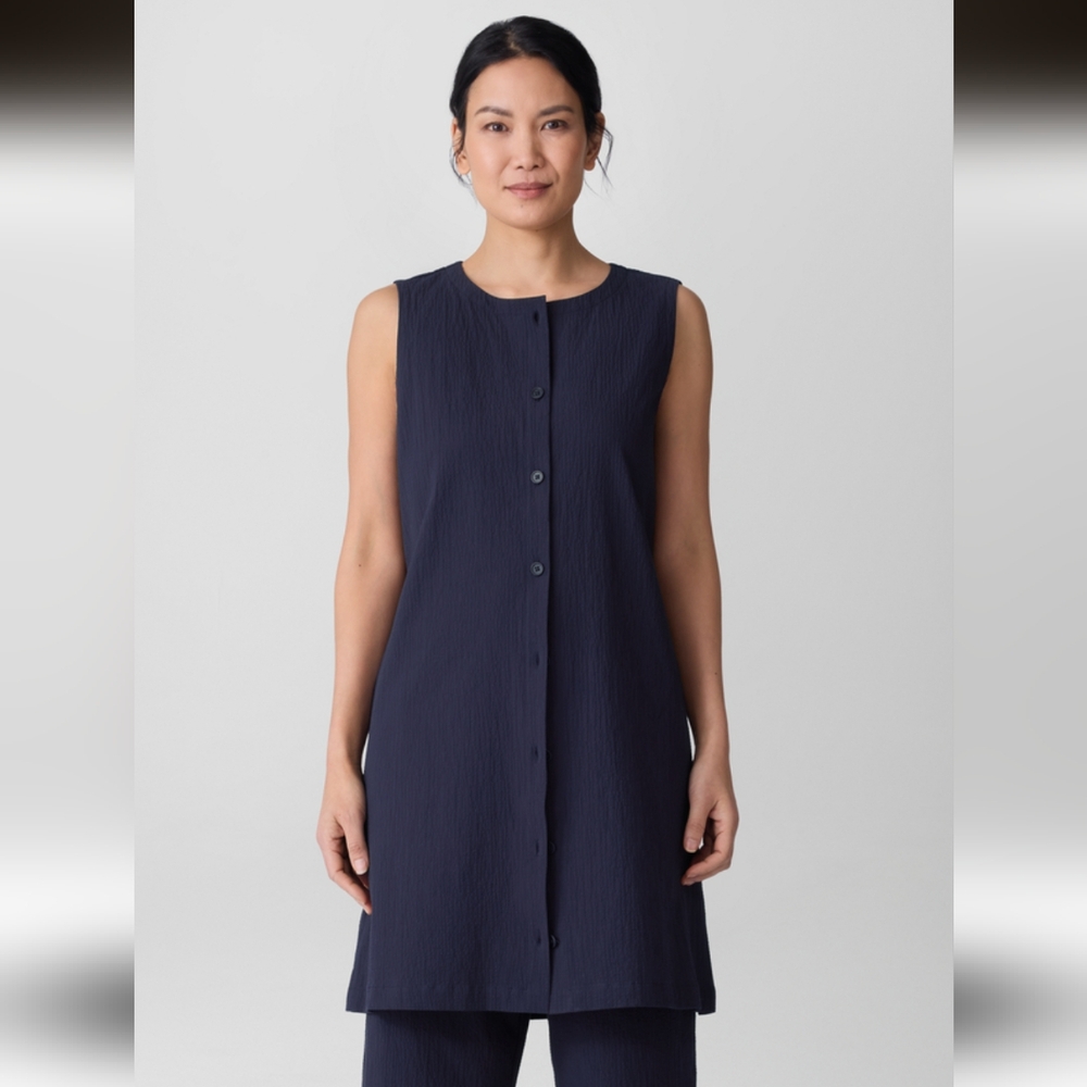 Eileen Fisher Cotton Pucker Back Tie Vest- M